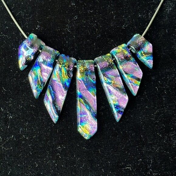 Asymmetric Colorful Glass Slider Pendant Sterling Silver Cocoon Chain Necklace - Picture 2 of 10